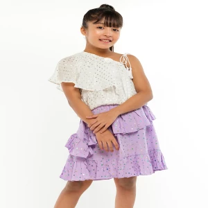 White Printed Linen Party Skirt Top Set